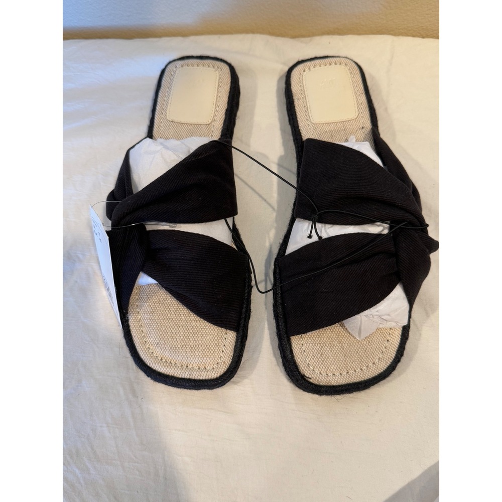 H&M Women's Black Espadrille Knotted Slide Sandals